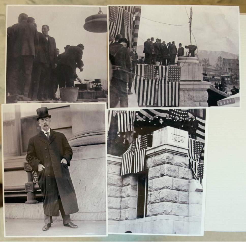 Steve Griffin / The Salt Lake Tribune


Historic photographs of a copper time capsule being  placed in the State Capitol in April 1914. Gov. Gary Herbert removed the items during a ceremony at the Capitol Rotunda in Salt Lake City Monday October 3, 2016.