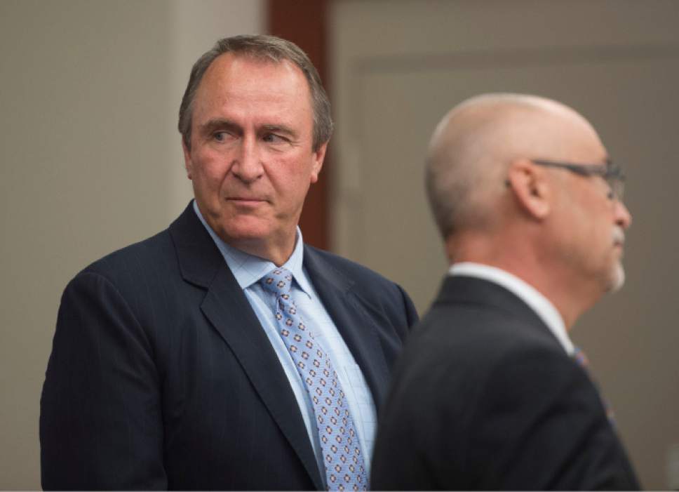 Steve Griffin  |  The Salt Lake Tribune

Former Utah Attorney General Mark Shurtleff, left, appears in front of 3rd District Court Judge Randall Skanchy with his attorney Rick Van Wagoner at the Matheson Courthouse in Salt Lake City, Monday, June 15, 2015.