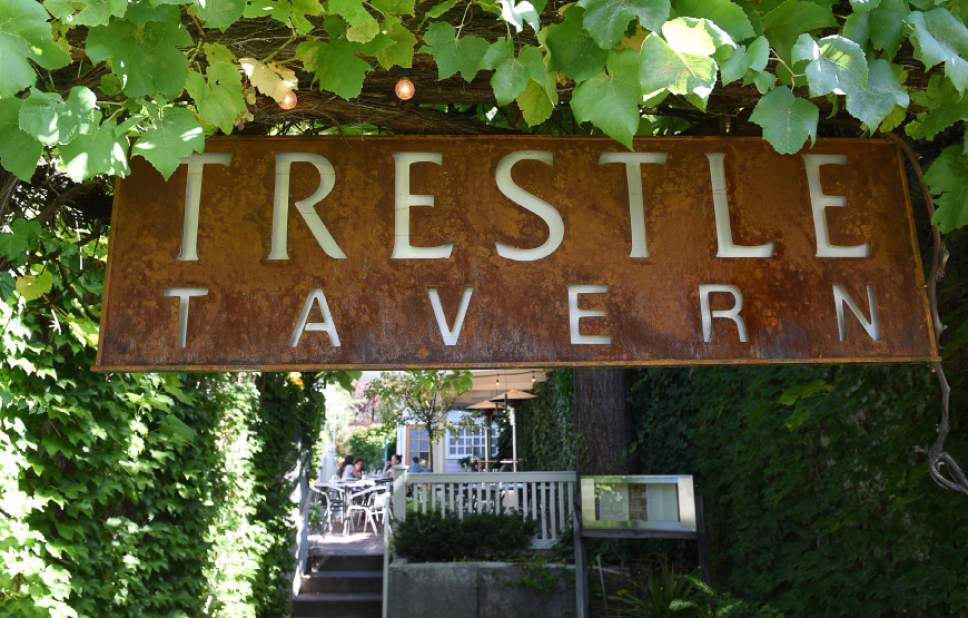 Francisco Kjolseth | The Salt Lake Tribune
The lunch crowd enjoys the patio seating at Trestle Tavern, a neighborhood restaurant with Eastern-European style food that has moved in to the former location of Fresco in the 15th &15th area.