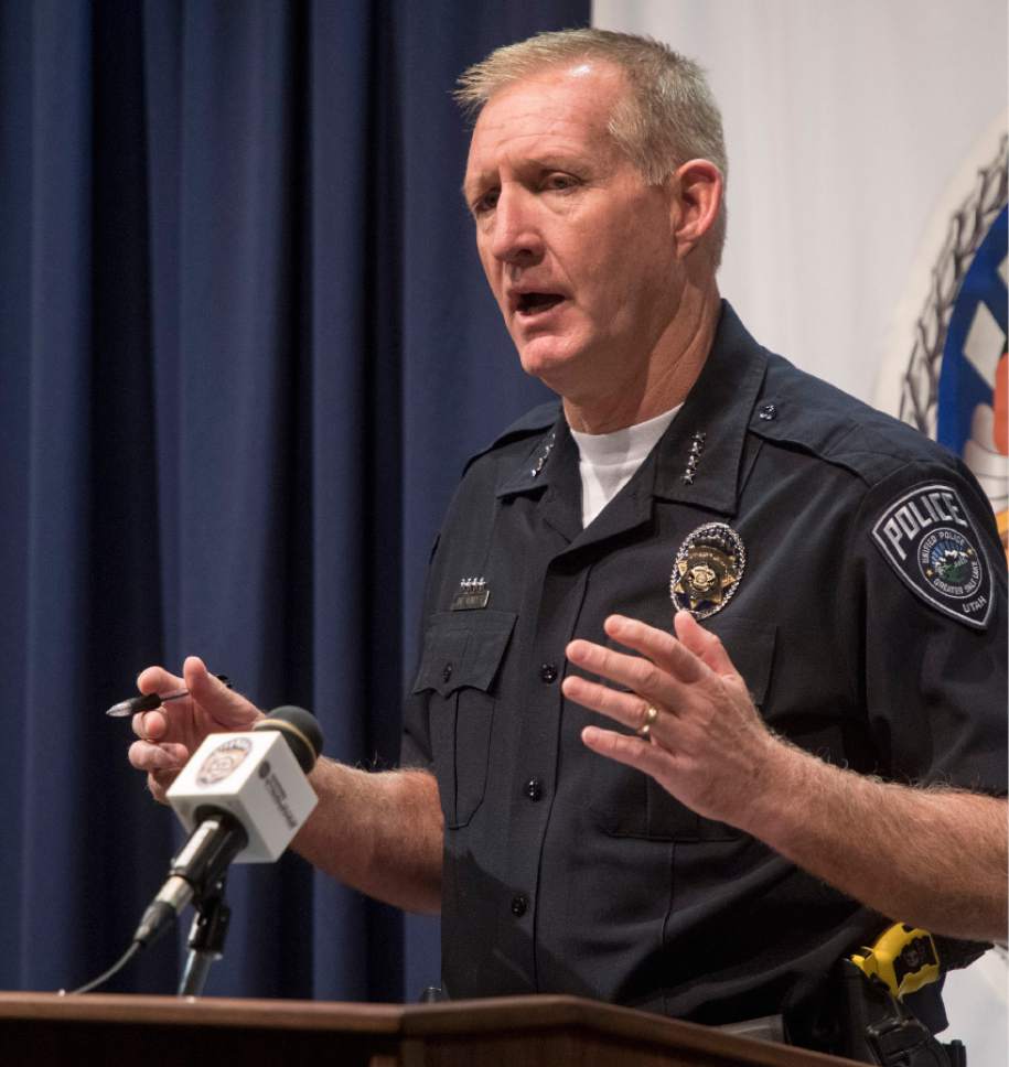 Rick Egan  |  The Salt Lake Tribune
Salt Lake County Sheriff Jim Winder talks on Friday about the body that was found Thursday in Butterfield Canyon. The crime is being investigated as a homicide.