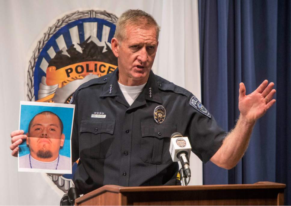 Rick Egan  |  The Salt Lake Tribune

Salt Lake County Sheriff Jim Winder holds a photo of 26-year-old Alejandro Reyes, who's  body was found Thursday in Butterfield Canyon. The crime is being investigated as a homicide. Friday, October 7, 2016.