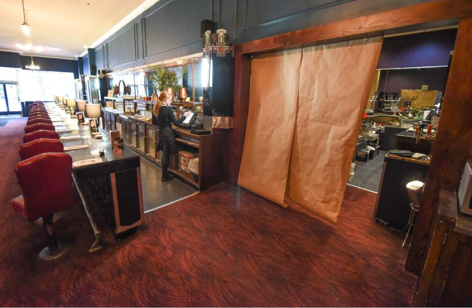 Francisco Kjolseth | The Salt Lake Tribune
Paper hides a back room where Lamb's Grill will  serve as an alcohol mixing and pouring area to satisfy the "Zion Curtain" law.