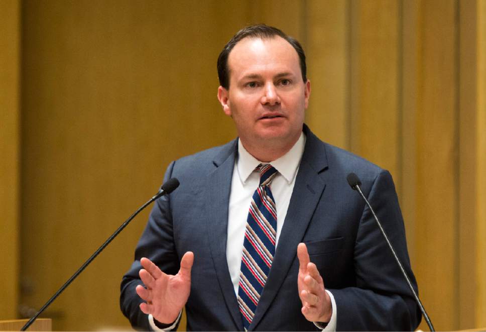 Rick Egan  |  The Salt Lake Tribune

Senator Mike Lee says a few words at the investiture of new federal judge Jill Parrish, at the Federal Court Room, Monday, November 23, 2015.