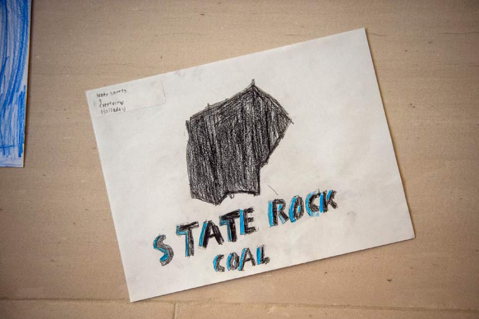 Chris Detrick  |  The Salt Lake Tribune
A drawling by Nate Sheets, 9, of Utah's state rock on display during the Capitol Centennial Discovery Day at the Utah State Capitol Saturday October 8, 2016.