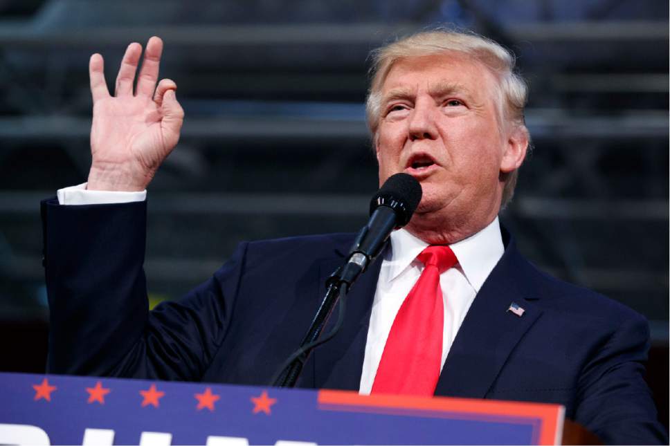 Republican presidential candidate Donald Trump speaks during a campaign rally, Monday, Oct. 10, 2016, in Ambridge, Pa. (AP Photo/ Evan Vucci)
