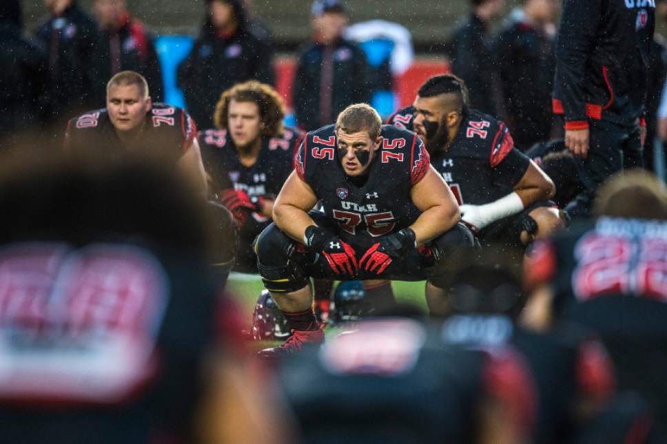 Chris Detrick  |  The Salt Lake Tribune
Utah Utes offensive lineman Nick Nowakowski (75) warms up before the game at Rice-Eccles Stadium Friday September 23, 2016.