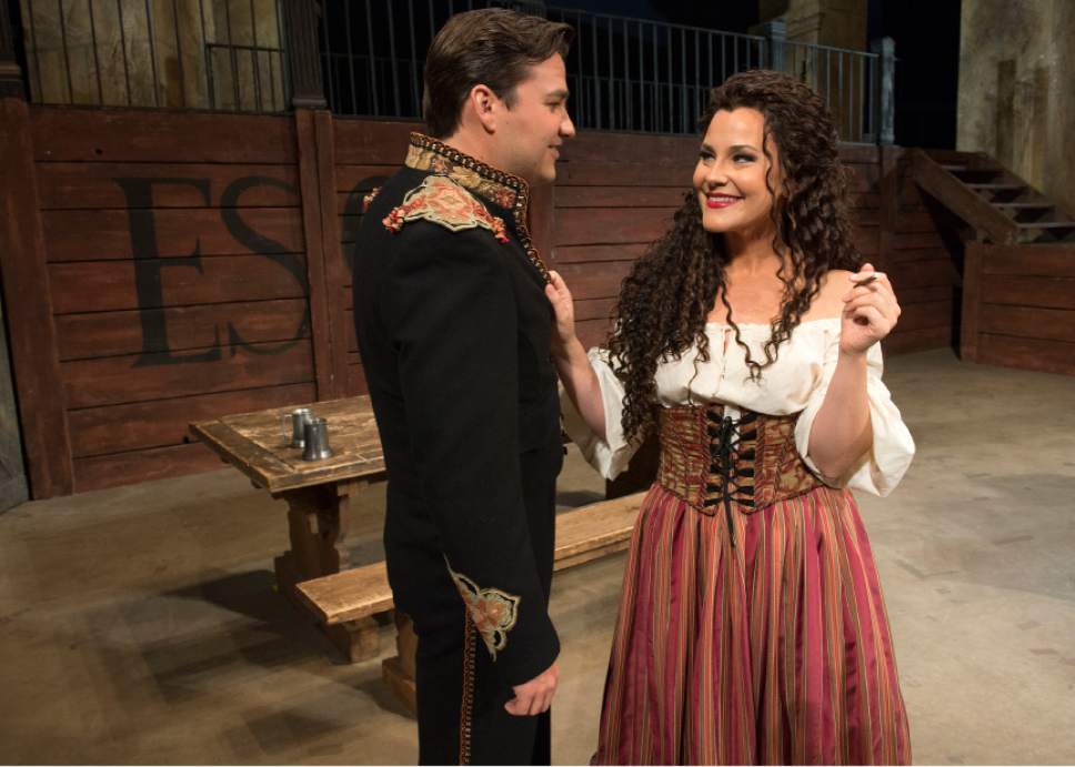 Leah Hogsten  |  The Salt Lake Tribune
In Utah Opera's "Carmen," mezzo-Soprano Elise Quagliata is Carmen and baritone Christian Bowers is Escamillo. The popular Bizet opera opens the company's season Saturday, Oct. 8.