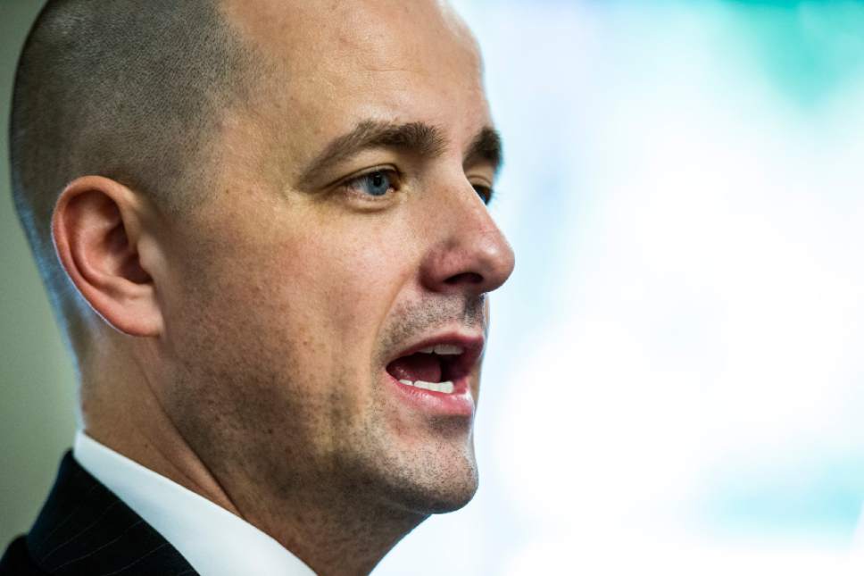 Chris Detrick  |  The Salt Lake Tribune
Presidential candidate Evan McMullin speaks during a press conference at his  campaign headquarters in Salt Lake City Wednesday October 12, 2016.