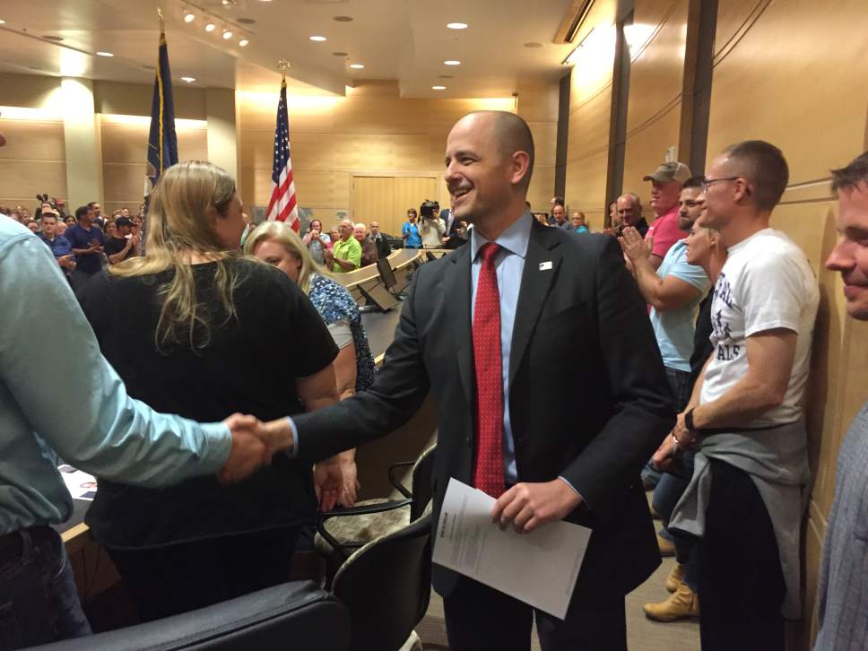 Matt Canham  |  The Salt Lake Tribune
Evan McMullin, independent presidential candidate, speaks before 400 voters at the Syracuse city hall on Thursday.