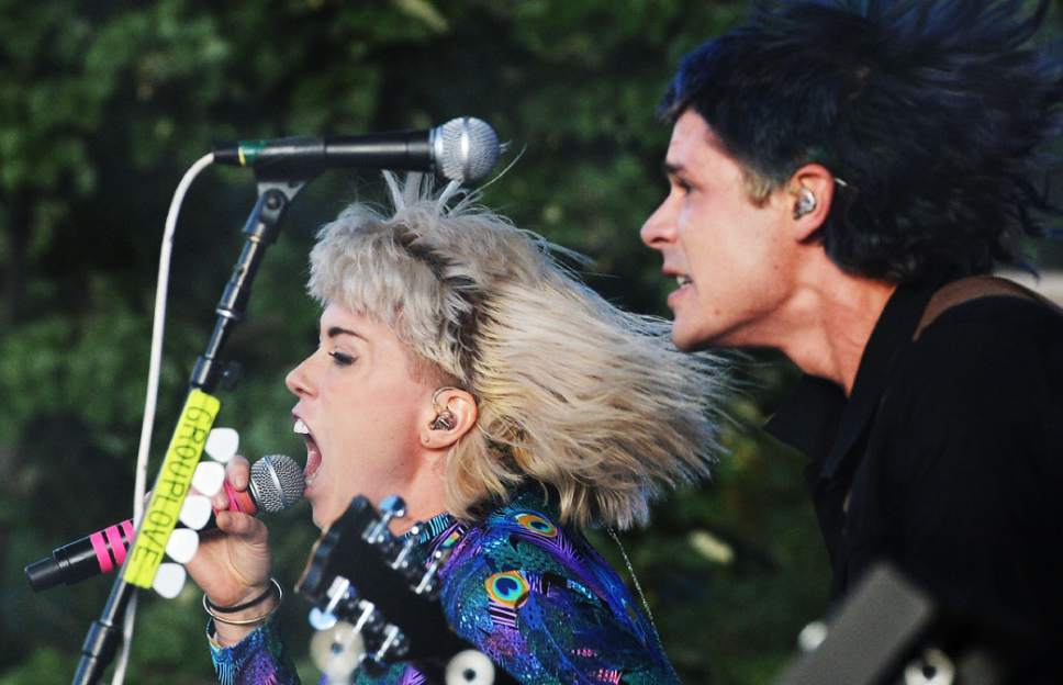 Steve Griffin  |  The Salt Lake Tribune


Grouplove members Hannah Hooper and Christian Zucconi fire up the crowd as the co-headline with psychedelic pop-rock band Portugal. The Man during a sold-out show at the Red Butte Garden Amphitheatre in Salt Lake City, Tuesday, August 19, 2014.