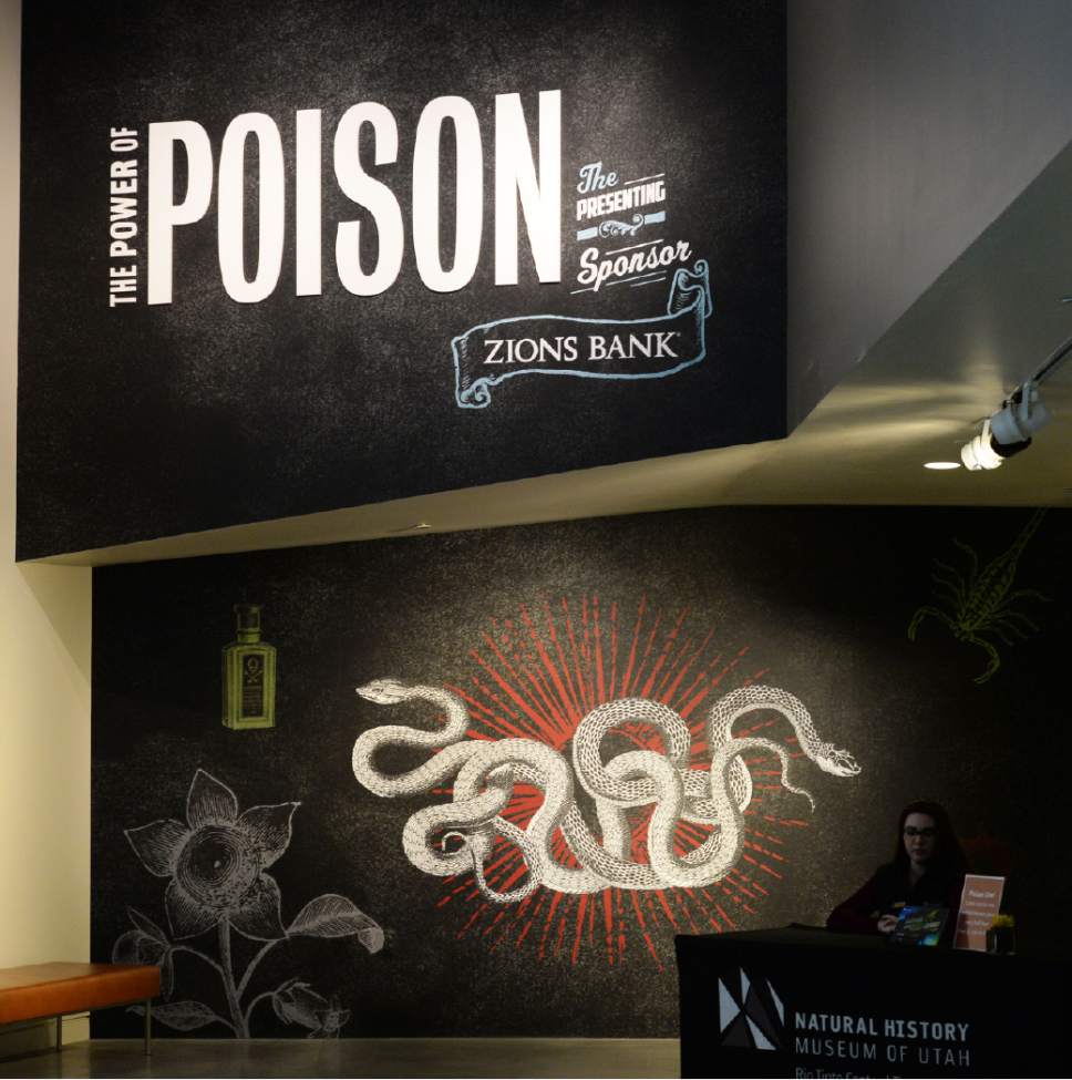 Steve Griffin / The Salt Lake Tribune

The entrance to the Natural History Museum of Utah's new exhibit, "The Power of Poison" in Salt Lake City. The exhibit, which opens Oct. 15, includes hands-on activities about the science and history of poison, along with live poisonous organisms (scorpions, snakes, plants, fish, bats and sea creatures).
