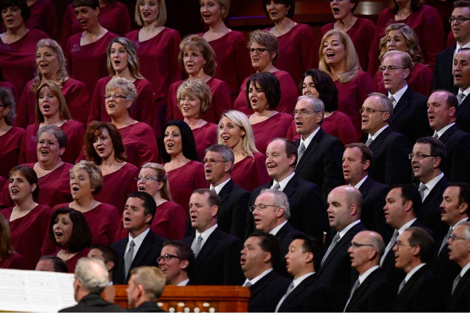 Scott Sommerdorf   |  The Salt Lake Tribune
The Mormon Tabernacle Choir sings during a break at the 185th Semiannual General Conference, Sunday, October 4, 2015.