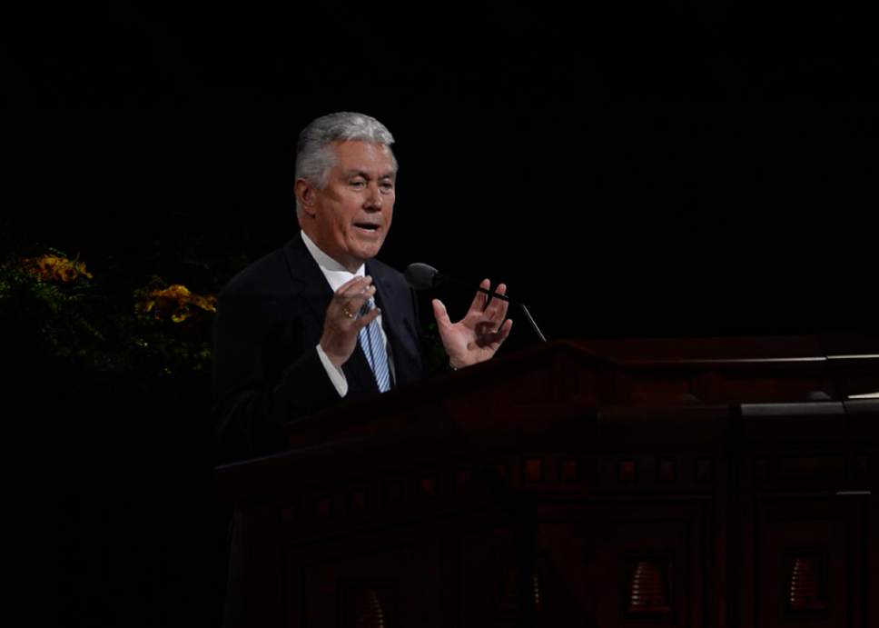 Scott Sommerdorf   |  The Salt Lake Tribune
President Deiter F. Uchtdorf, Second Counselor in the First Presidency, speaks at the 184th General Conference of the Church of Jesus Christ of Latter Day Saints, Sunday, April 6, 2014.