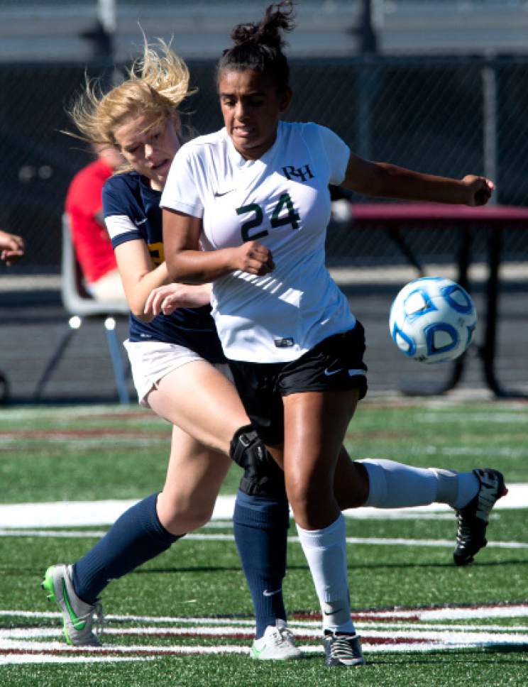 Steve Griffin / The Salt Lake Tribune


Summit Academy defender Parker Lockhart, left, kick the ball away from Rowland Hall's Airam Perez during 2A semi final girl's soccer match at Jordan High School in Sandy Friday October 21, 2016.