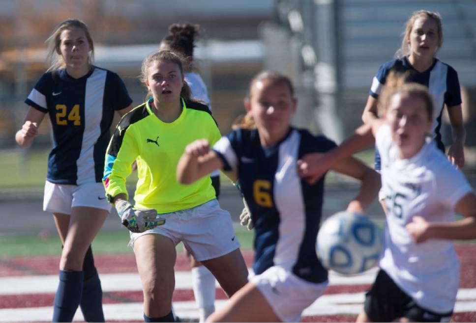 Steve Griffin / The Salt Lake Tribune


Summit Academy goal keeper Abbey Hawkins keeps an eye on a corner kick as it sails past the goal during 2A semi final girl's soccer match at Jordan High School in Sandy Friday October 21, 2016.