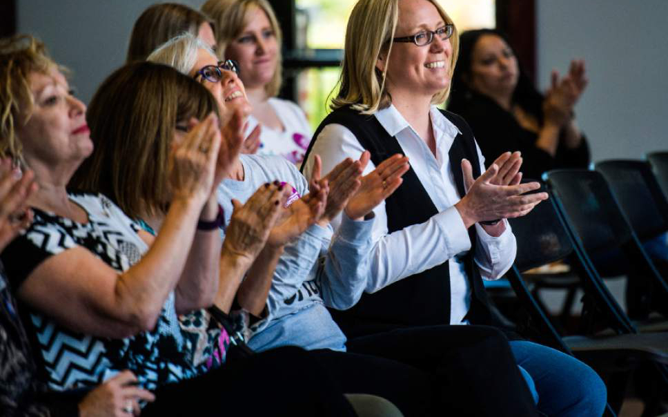 Chris Detrick  |  The Salt Lake Tribune
EMILYís List President Stephanie Schriock claps during a Women Together Organizing Summit hosted by Hillary for Utah at The Falls at Trolley Square on Saturday.