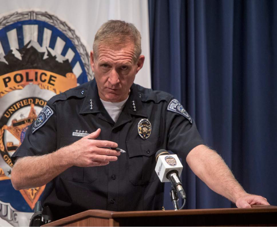Rick Egan  |  The Salt Lake Tribune

Salt Lake County Sheriff Jim Winder talks about the officer-involved shooting that took place Wednesday during a traffic stop in Kearns. Friday, October 7, 2016.