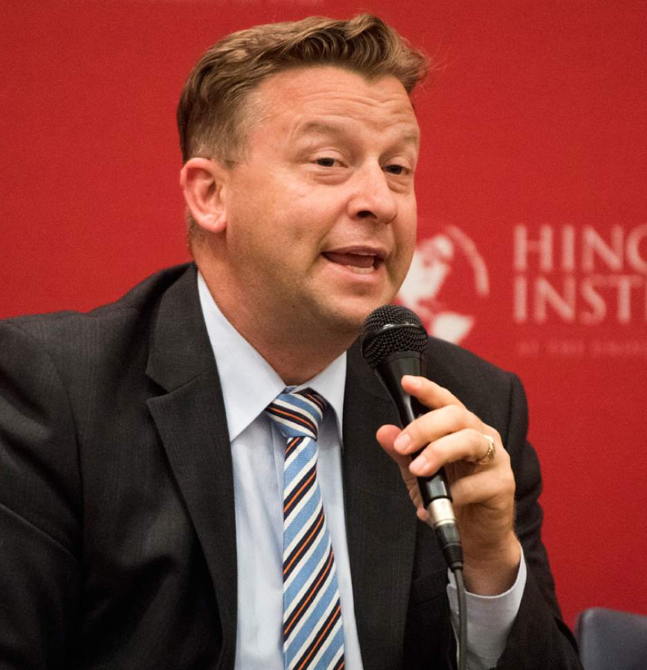 Rick Egan  |  The Salt Lake Tribune

Sen. Todd Weiler, speaks during a panel discussion at the Hinckley Institute, during a discussion on how religion and politics mix, Monday, October 3, 2016.