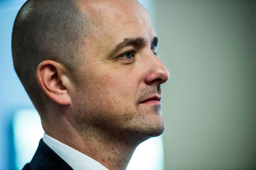 Chris Detrick  |  The Salt Lake Tribune
Presidential candidate Evan McMullin speaks during a press conference at his  campaign headquarters in Salt Lake City Wednesday October 12, 2016.