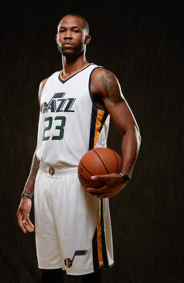 Francisco Kjolseth | The Salt Lake Tribune
Chris Johnson joins teammates as the Utah Jazz opens training camp with media day for players at the team's training facility in Salt Lake on Monday, Sept. 26, 2016.
