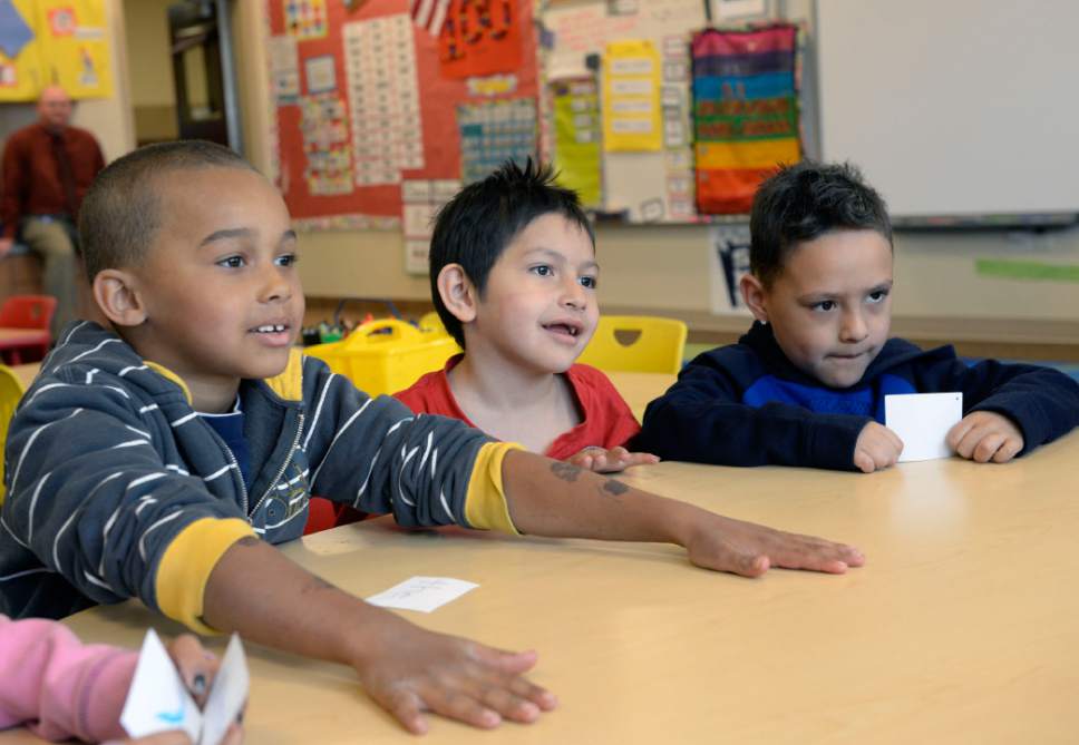 Al Hartmann  |  The Salt Lake Tribune
Kindergartners at Midvale Elementary School play a spirited word-matching game in April 2014. The Title 1 school in Salt Lake County caters to a growing population of immigrants.