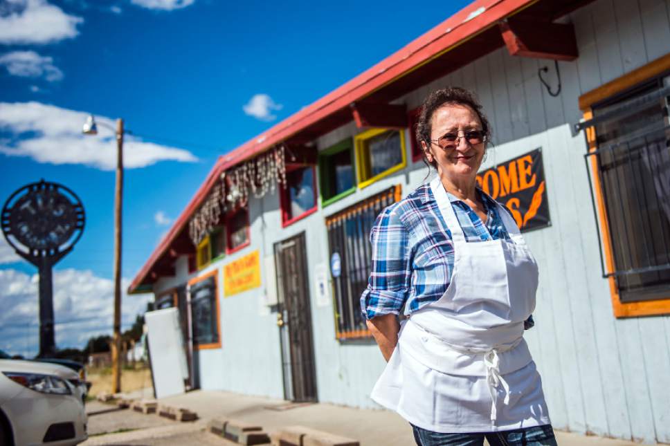 Chris Detrick  |  The Salt Lake Tribune
My Tia's Cafe owner Sylvia Sandoval poses for a portrait outside her restaurant in Cerro, New Mexico Friday September 30, 2016.