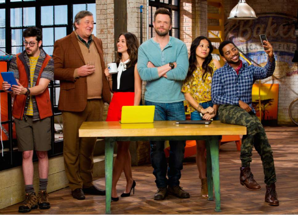Joel McHale (center) stars in the new CBS sitcom "The Great Indoors." Cliff Lipson  |  CBS