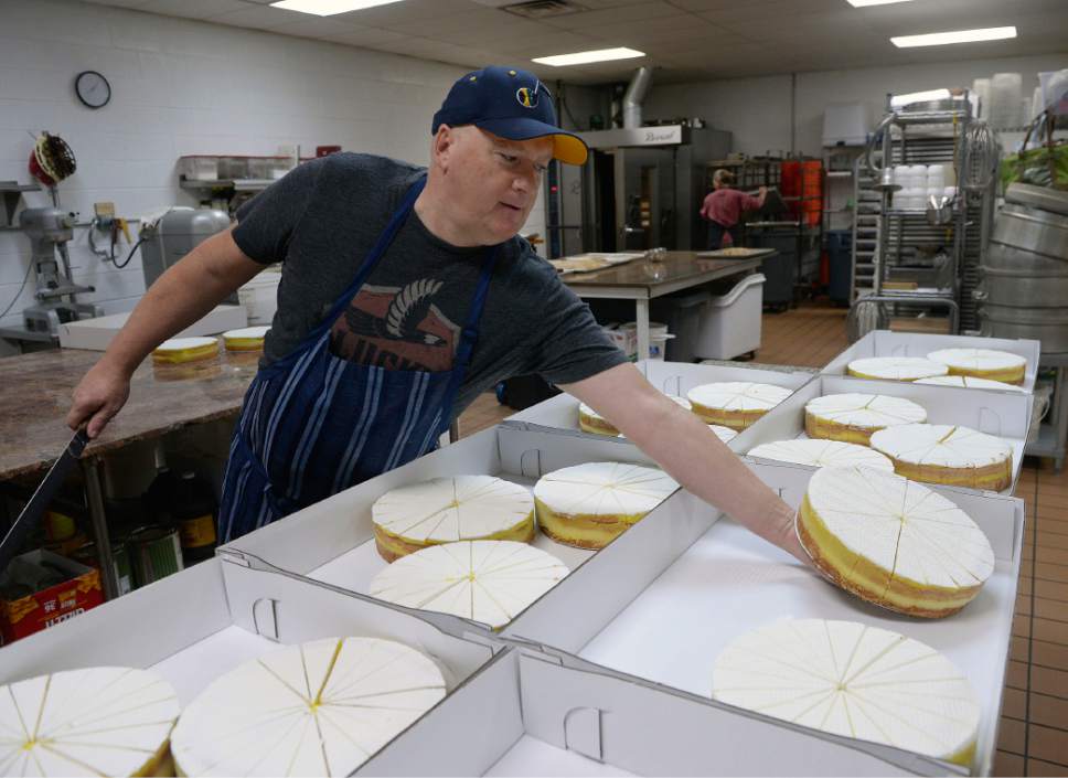 Al Hartmann  |  The Salt Lake Tribune
Martin Perham, owner of Martin's Fine Desserts, has been a baker for the Utah Jazz for 25 years, making cakes, fruit tarts and other sweet treats for fans in the fine diining clubs, banquet rooms and luxury suites.