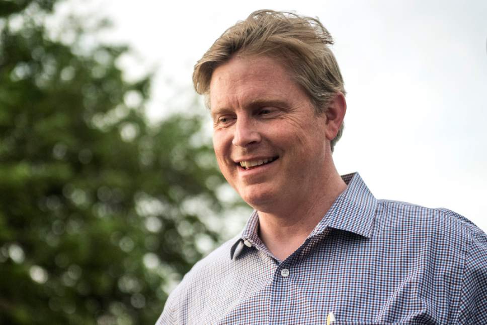 Chris Detrick  |  The Salt Lake Tribune
Overstock Chairman Jonathan Johnson talks with supporters during his campaign party in Millcreek on Tuesday, June 28, 2016. Johnson conceded the Utah gubernatorial election to Gov. Gary Herbert on Tuesday night.