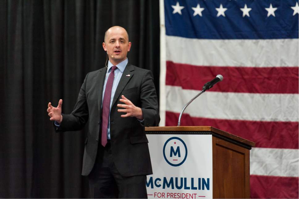 Independent presidential candidate Evan McMullin speaks at a rally in Draper, Friday, Oct  21, 2016 (Alex Gallivan/Special to the Tribune)
