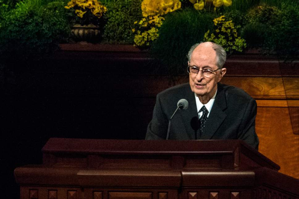 Chris Detrick  |  The Salt Lake Tribune
Robert D. Hales, Quorum of the Twelve Apostles, speaks during the afternoon session of the 184th Semiannual General Conference of The Church of Jesus Christ of Latter-day Saints Sunday April 6, 2014.