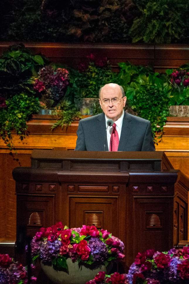 Chris Detrick  |  The Salt Lake Tribune
Quentin L. Cook, Quorum of the Twelve Apostles, speaks during morning session of the 185th LDS General Conference at  the Conference Center in Salt Lake City Saturday October 3, 2015.