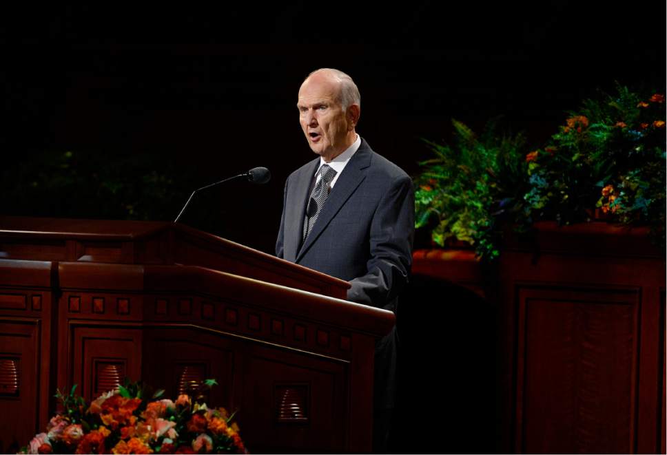 Scott Sommerdorf   |  The Salt Lake Tribune  
President Russell M. Nelson speaks at the 186th Semiannual General Conference of the LDS church, Sunday, October 2, 2016.