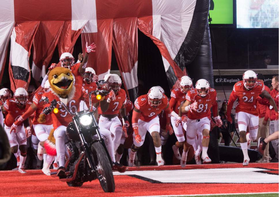 Rick Egan  |  The Salt Lake Tribune

The Utah Utes take the filed for PAC-12 football action, Utah vs. The Arizona Wildcats, at Rice-Eccles Stadium, Saturday, October 8, 2016.