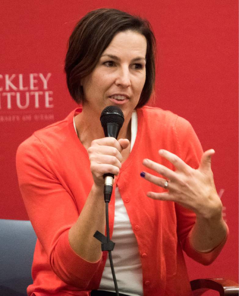 Rick Egan  |  The Salt Lake Tribune

Utah State House Democratic candidate Suzanne Harrison speaks during a panel discussion at the Hinckley Institute, during a discussion on how religion and politics mix, Monday, October 3, 2016.