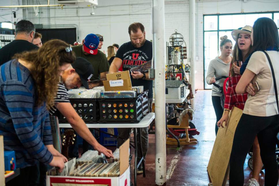 Chris Detrick  |  The Salt Lake Tribune
People browse merchandise for sale at The Salt Lake City Flea Market & Swap Meet at the Utah State Fair Park Saturday October 29, 2016. The Salt Lake Flea Market & Swap Meet will be held from 10am-4pm on the last Saturday of each month starting October 29th. The months of November and December will accommodate the holidays by hosting the events the Saturday prior to each holiday.