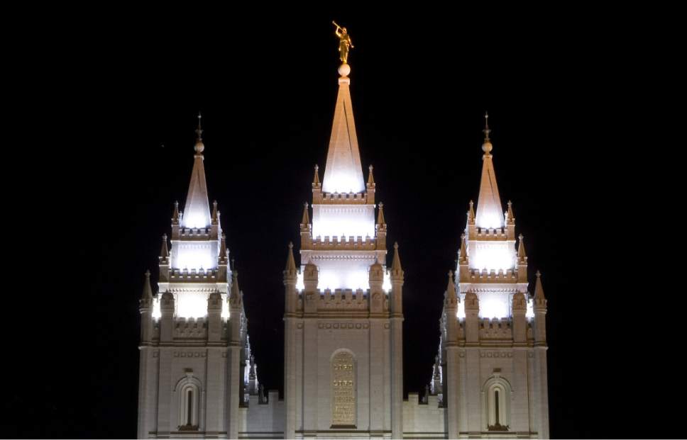 The Salt Lake Temple is seen in a long exposure night shot at Temple Square, Sunday March 23, 2008. 

Jeremy Harmon/The Salt Lake Tribune