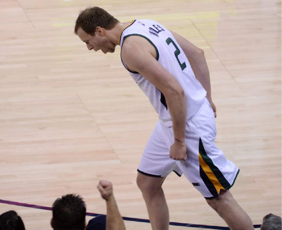 Steve Griffin / The Salt Lake Tribune


Utah Jazz forward Joe Ingles (2) screams as he runs back up court after nailing a three-pointer late in the fourth quarter during NBA game against the Dallas Mavericks at Vivint Smarthome Arena in Salt Lake City Wednesday November 2, 2016.