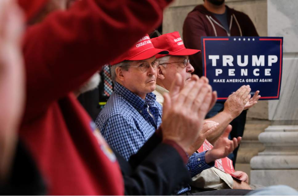 Francisco Kjolseth | The Salt Lake Tribune
Donald Trump supporters gather for a rally in the rotunda of the Utah Capitol, on Tuesday, Nov. 1, 2016.