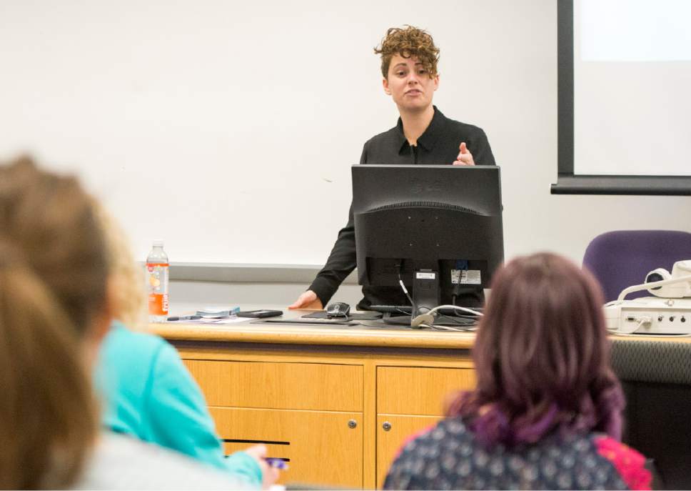 Rick Egan  |  The Salt Lake Tribune
Stephanie McClure teaches a workshop on healthy relationships, sponsored by Weber State University, Davis Student Services at the WSU Davis Building in Layton in 2015.