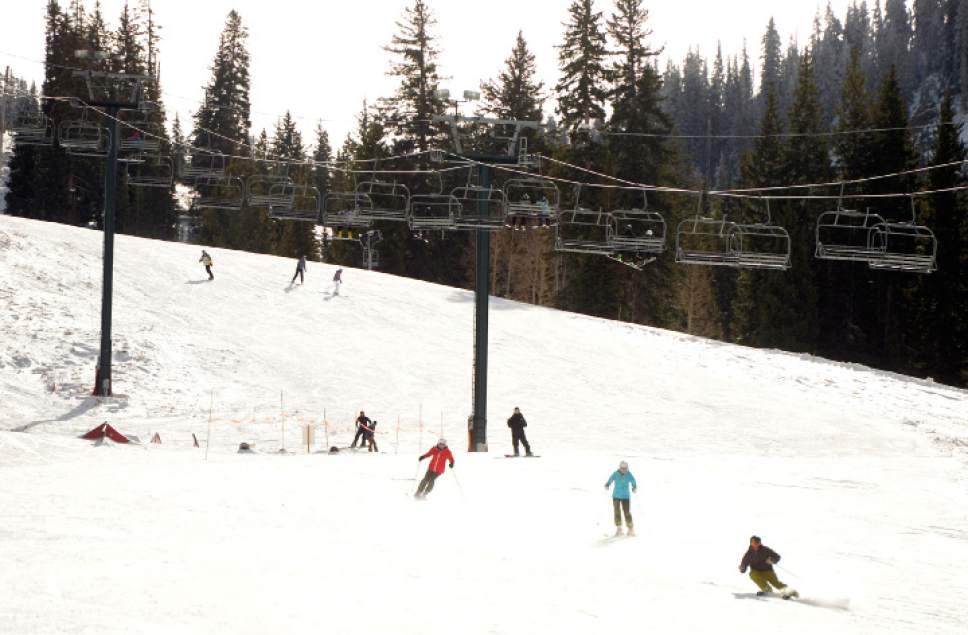 Rick Egan | The Salt Lake Tribune

Skiers and snowboarders makes some turns at Brighton Ski Resort, Thursday, November 19, 2015. Other resorts open this weekend. Alta, Snowbird, and Solitude ski resorts open this weekend.