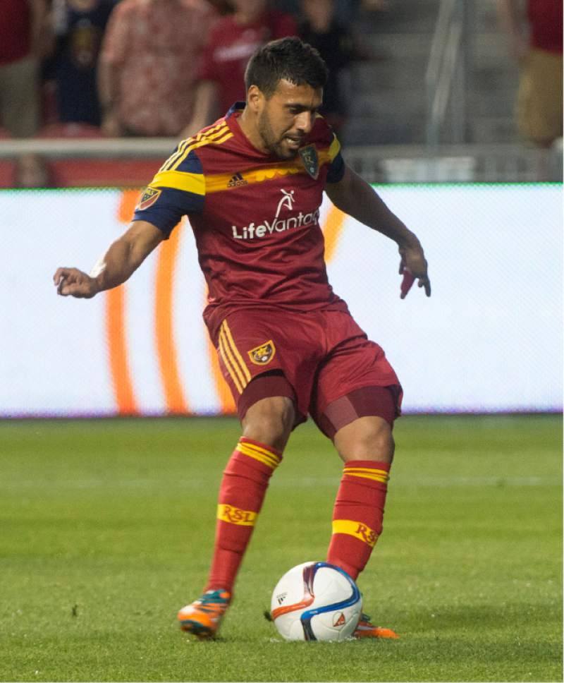 Rick Egan  |  The Salt Lake Tribune

Real Salt Lake midfielder Javier Morales scores a goal in the first period, in MLS action Real Salt Lake vs. The Seattle Sounders, at Rio Tinto Stadium,  Saturday, August 22, 2015.