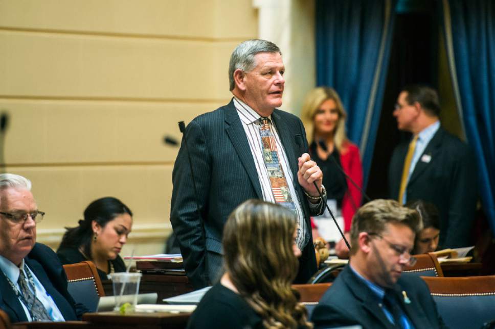 Chris Detrick  |  The Salt Lake Tribune
Senator Scott K. Jenkins speaks about 3HB 323 Continuing Care Retirement Community Amendments during Senate Floor Time at the Utah State Capitol Thursday March 10, 2016.