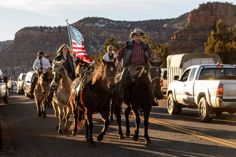 Trent Nelson  |  The Salt Lake Tribune
A riderless horse leads a procession following the funeral for Robert "LaVoy" Finicum, in Kanab, Friday February 5, 2016. Finicum was shot and killed by police during a January 26 traffic stop. Finicum was part of the armed occupation of an Oregon wildlife refuge.