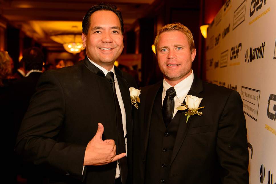 Trent Nelson  |  The Salt Lake Tribune
Utah Attorney General Sean Reyes and Tim Ballard, founder of Operation Underground Railroad, pose for a photo at the group's "Share Our Light" gala in Salt Lake City, Saturday November 5, 2016. Reyes was honored for his contribution to anti-trafficking.
