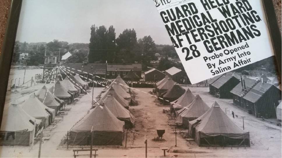 Courtesy Tami Olsen Clark |

Composite image of the World War II prisoner-of war camp in Salina and a headline about the July 8, 1945, massacre by Private Clarence V. Bertucci of German prisoners held there.