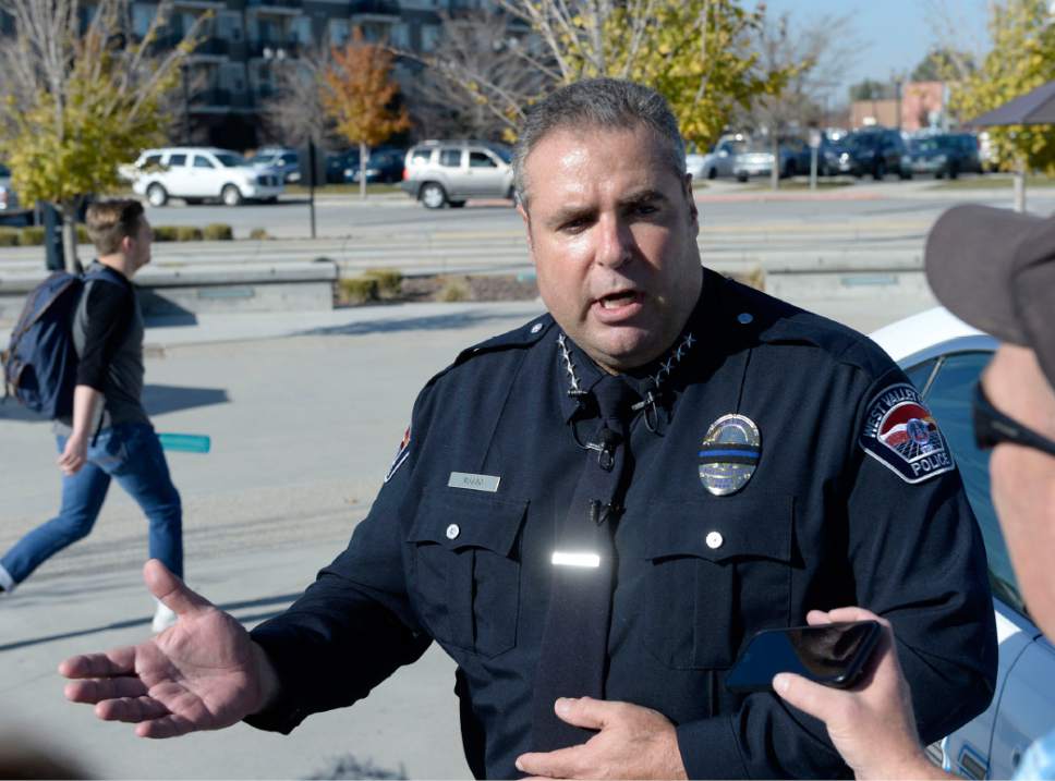 Al Hartmann  |  The Salt Lake Tribune
West Valley City police Chief Lee Russo speaks at press conference Monday Nov. 7 to provide more information in the investigation of Officer Cody Botherson's death.
