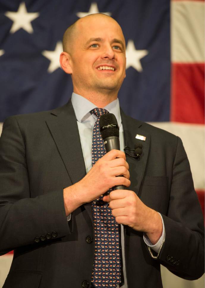 Rick Egan  |  The Salt Lake Tribune

Independent presidential candidate Evan McMullin speaks at his election eve rally at Utah Valley Convention Center in Provo on Monday, Nov. 7, 2016.