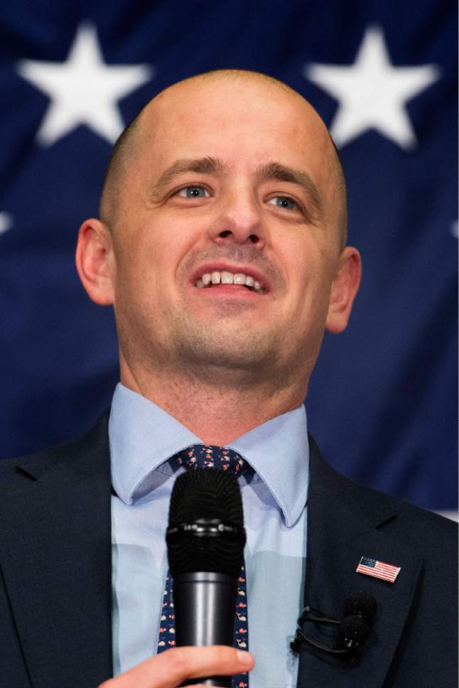 Rick Egan  |  The Salt Lake Tribune

Independent presidential candidate Evan McMullin speaks at his election eve rally at Utah Valley Convention Center in Provo on Monday, Nov. 7, 2016.