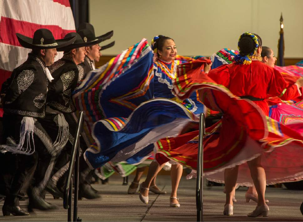 Rick Egan  |  The Salt Lake Tribune

Ballet Folkloric Quetzalcoatl performs at appears with Evan McMullen's Election Eve Rally, at the Utah Valley Convention Center in Provo, Monday, November 7, 2016.